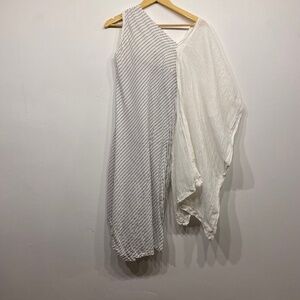 Lotus Eaters Striped‎ and White Linen Coastal Asymmetrical Dress Small